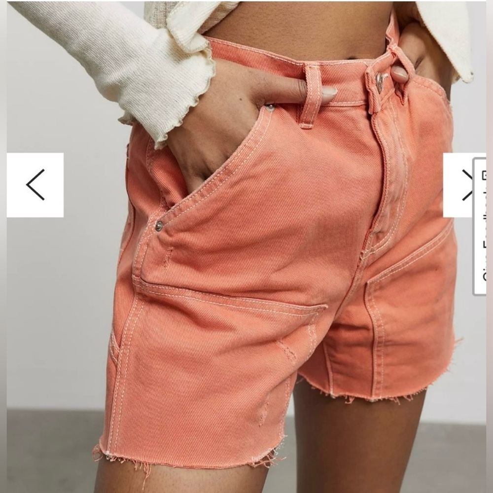 BDG Orange Carpenter Cut Off Denim Shorts Size 25 High Rise Cargo